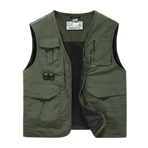 Herrnalise Men's Thin Sports Multi-bag Casual Quick-drying Loose Vest Mountaineering Tooling Outdoor Vest Jackets Olive Green