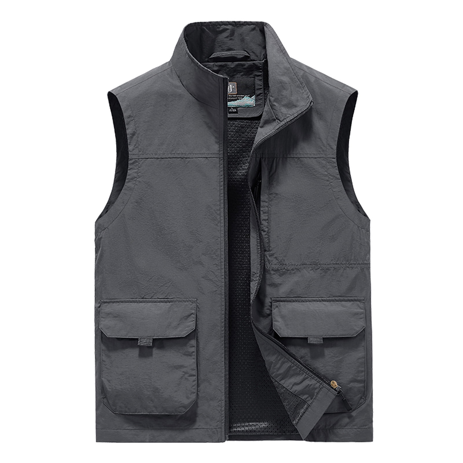 Herrnalise Men's Thin Workwear Solid Color Vest Stand Collar