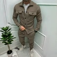 thumbnail image 1 of Herrnalise Men's Trendy 2Pcs Cotton Blend Outfit Set Casual Button Up Jacket With Chest Pocke Long Sleeve Coat And Jogging Pants Set For Men Fall Winter, 1 of 1