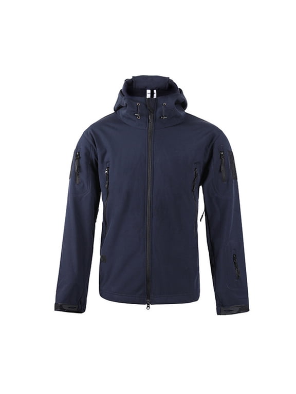 Men's Warm Fleece Waterproof Sharkskin Softshell Outdoor Punching Jacket Camouflage Clothing Blue