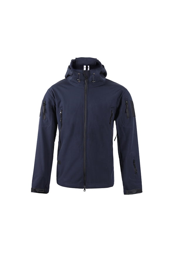 Men's Warm Fleece Waterproof Sharkskin Softshell Outdoor Punching Jacket Camouflage Clothing Blue