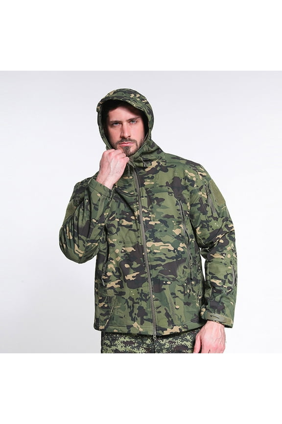 Men's Warm Fleece Waterproof Sharkskin Softshell Outdoor Punching Jacket Camouflage Clothing Camouflage