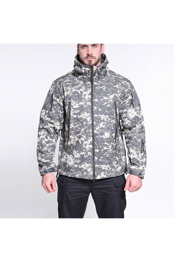 Men's Warm Fleece Waterproof Sharkskin Softshell Outdoor Punching Jacket Camouflage Clothing Camouflage