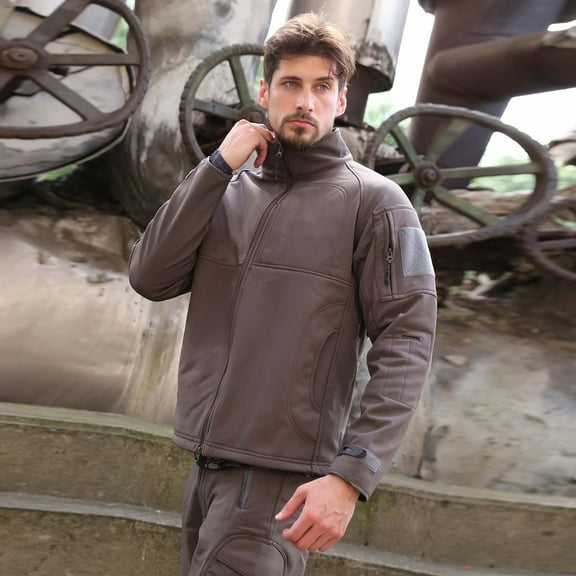 Herrnalise Men's Warm Fleece Waterproof Sharkskin Softshell Outdoor Punching Jacket Camouflage Clothing Gray
