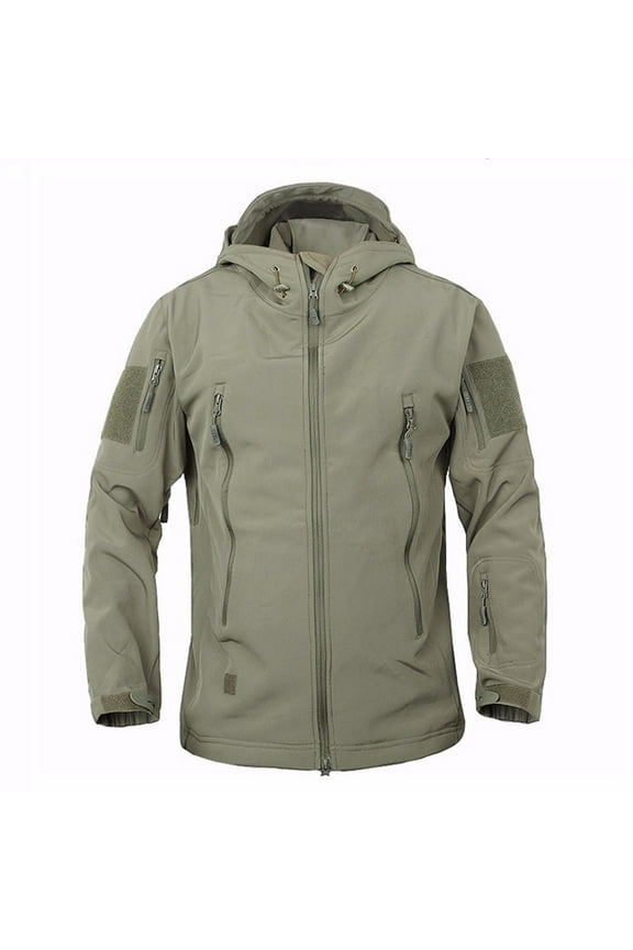 Men's Warm Fleece Waterproof Sharkskin Softshell Outdoor Punching Jacket Camouflage Clothing Olive Green