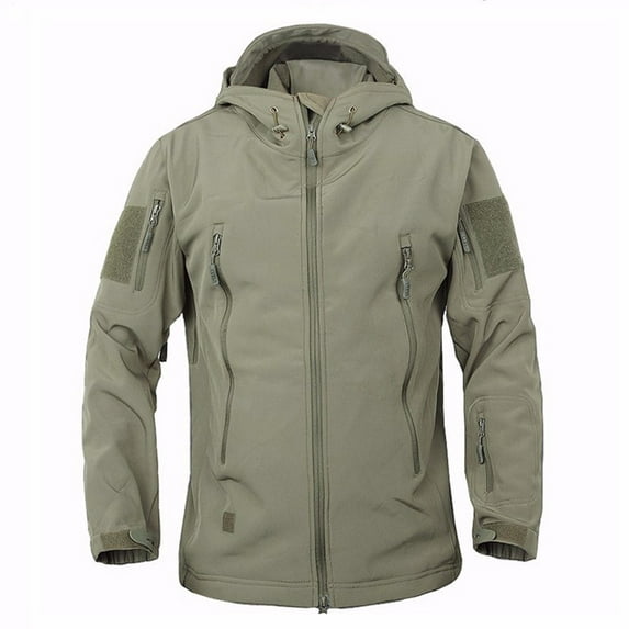 Herrnalise Men's Warm Fleece Waterproof Sharkskin Softshell Outdoor Punching Jacket Camouflage Clothing Olive Green