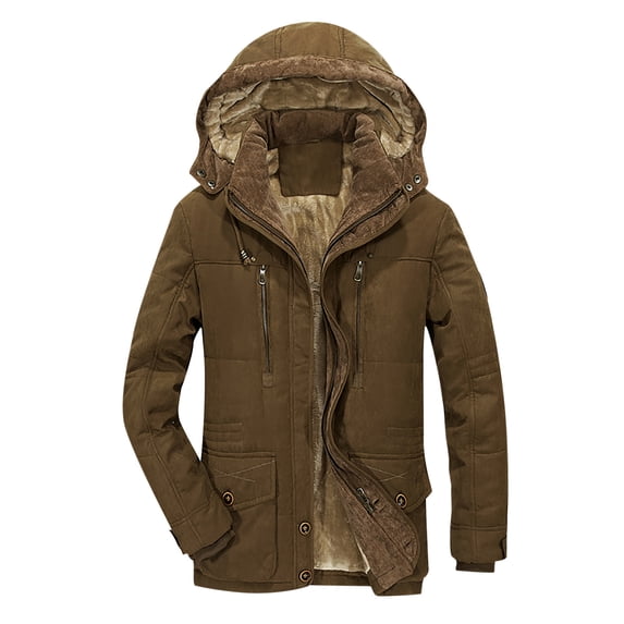 Holloyiver Men's Warm Parka JacketHooded Puffer Jacket Thicken Winter Coat Insulated withRemovableHooded L-6XL Coffee