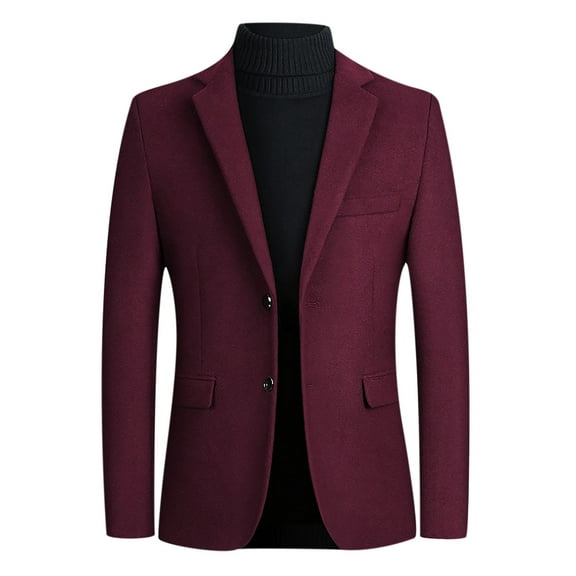 Herrnalise Men's Warm Winter Trench Coats Single-breasted Solid Color Fashion Suit Business Casual Suit Wool Coat Burgundy