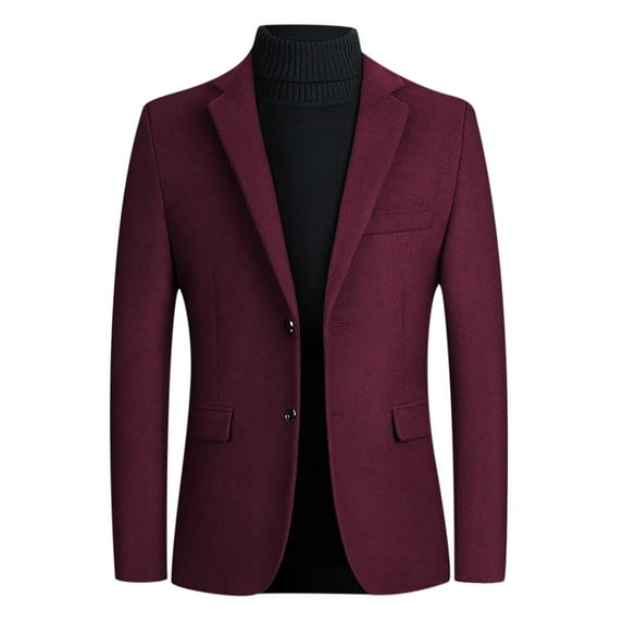 Herrnalise Men's Warm Winter Trench Coats Single-breasted Solid Color Fashion Suit Business Casual Suit Wool Coat Burgundy