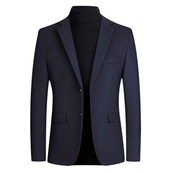 Holloyiver Men's Warm Winter Trench Coats Single-breasted Solid Color Fashion Suit Business Casual Suit Wool Coat Dark Blue