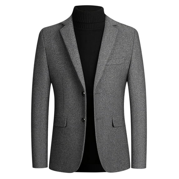 Holloyiver Men's Warm Winter Trench Coats Single-breasted Solid Color Fashion Suit Business Casual Suit Wool Coat Gray
