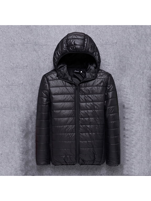 Men's Water-Resistant Puffer Jacket Lightweight Long-SleeveHooded Packable Ultra Light Weight Short Down Jacket M-5XL Black