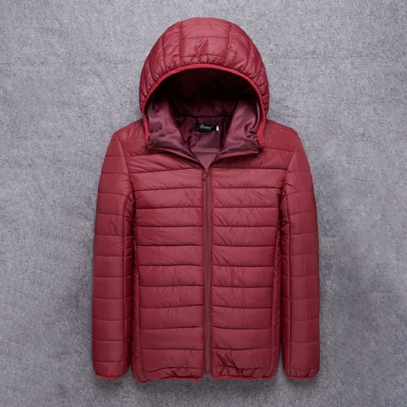 Herrnalise Men's Water-Resistant Puffer Jacket Lightweight Long-SleeveHooded Packable Ultra Light Weight Short Down Jacket M-5XL Burgundy