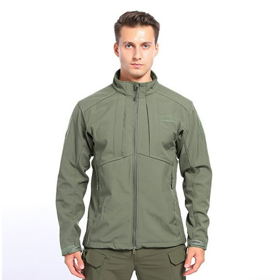 Herrnalise Men's Waterproof Outdoor Sharkskin Softshell Warm Fleece Sport Standing Collar Punching Jacket Olive Green