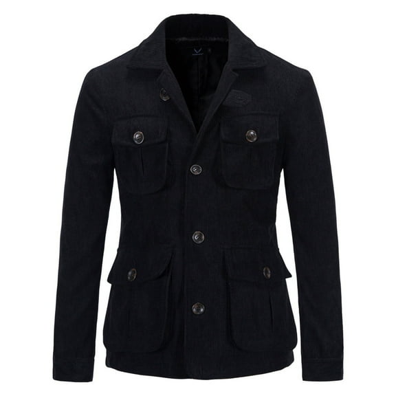 Herrnalise Men's fall and winter loose men's jackets three-dimensional pockets England corduroy jacket coat Black