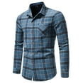 thumbnail image 1 of Herrnalise Men's fall and winter men's plaid shirt thickened warm tweed facecloth shirt jacket men Blue, 1 of 1