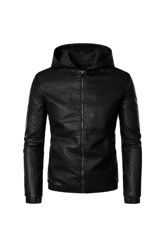 Men's fall new men's leather jacket biker men's casual leather jacket washed leather jacket Black