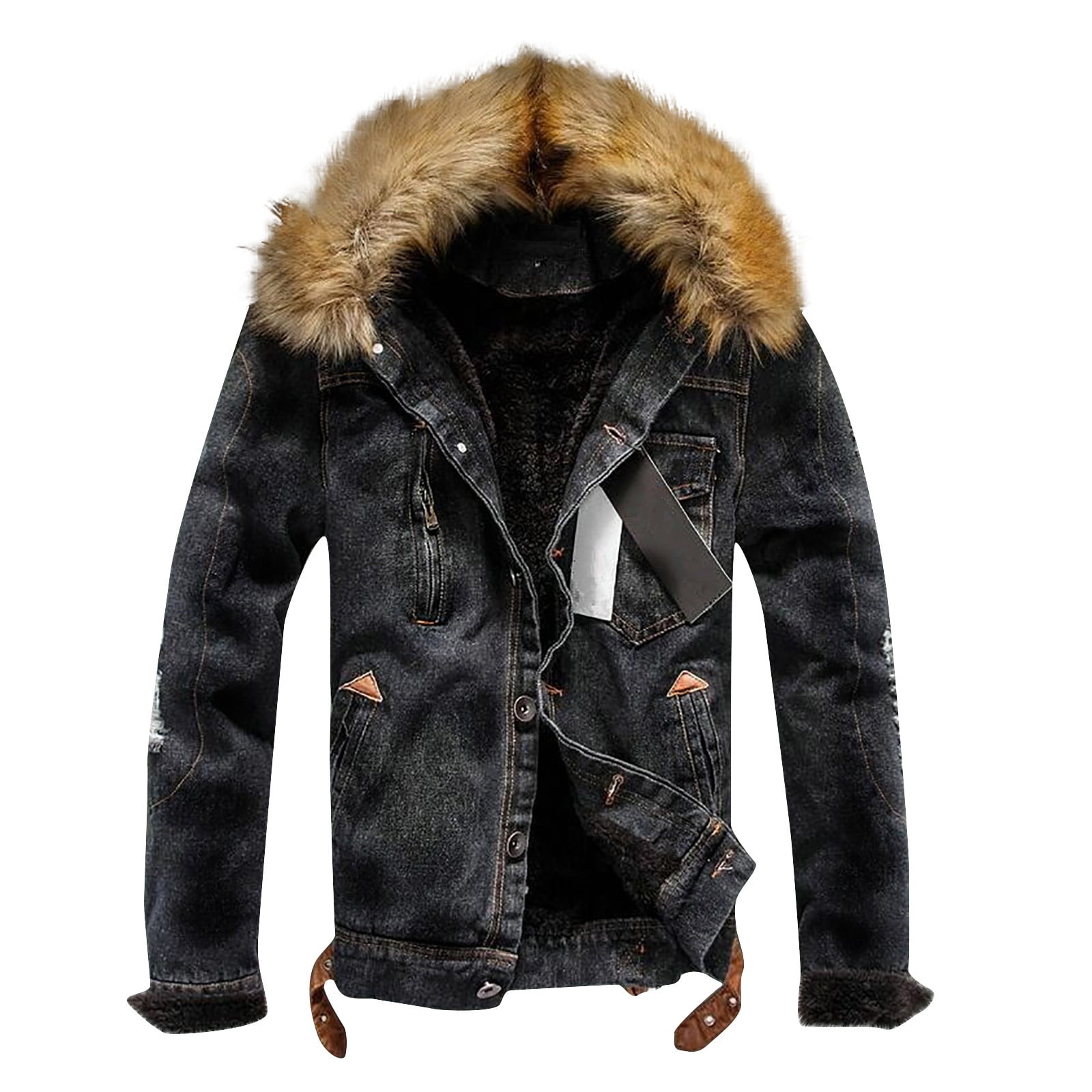 Herrnalise Men's faux fur Collar Winter Cargo Jacket Casual