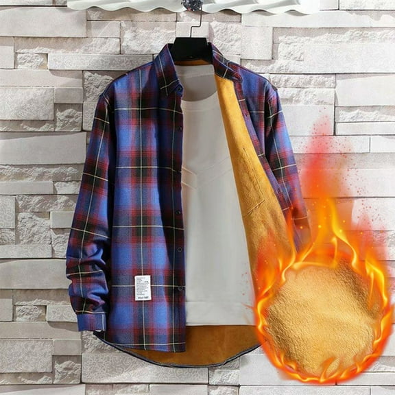 Herrnalise Men's padded and thickened warm plaid shirt fall and winter jacket Purple