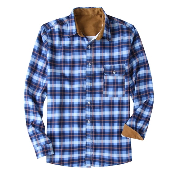 Herrnalise Men's plaid shirt casual long-sleeved button lapel jacket fashion Slim winter warm shirt Blue