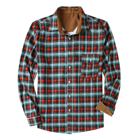 Herrnalise Men's plaid shirt casual long-sleeved button lapel jacket fashion Slim winter warm shirtRed