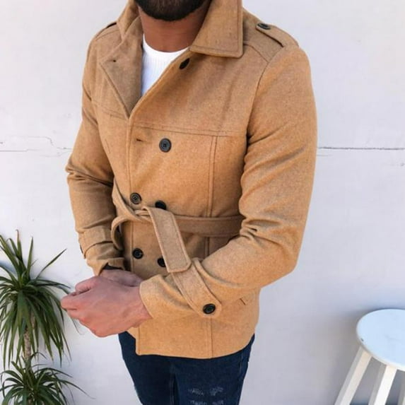 Herrnalise Men's winter suit collar single-breasted fashion solid color coat jacket Khaki