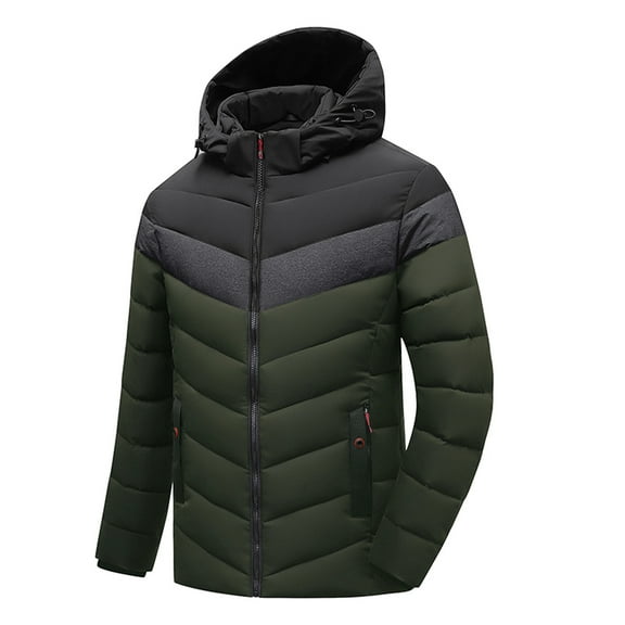 Herrnalise Men'sHooded Puffer Jacket winter Coat Patchiwork Casual ThickenHooded Zipper Fashion Keep Warm Jacket Coats Olive Green