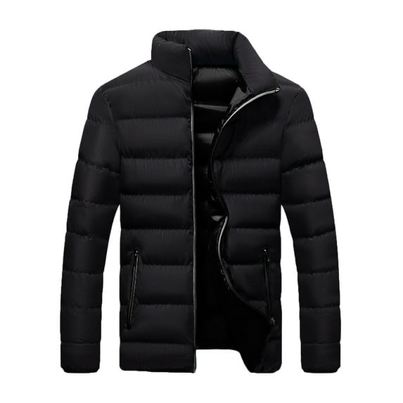 Holloyiver Men'sHooded Puffer Jacket winter Coat Solid Casual Stand Up Collar Down Zipper Cardigan Warm Cotton Jacket Coats M-5XL Black