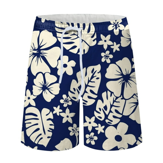 Holloyiver Mens Boys Short 80s 90s Vintage Swim 7" Trunks Comfy Hawaiian style Shorts Quick Dry Swim Suits Board Shorts Sport Shorts with Stretch for Men White