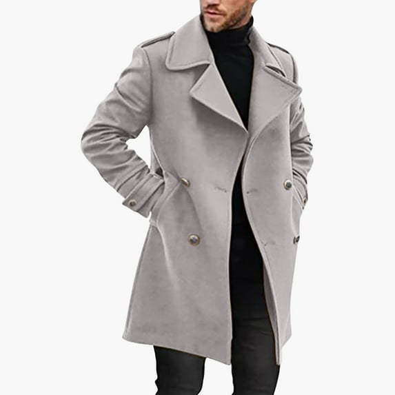 Herrnalise Mens Faux Fur Coat Winter Casual Solid Turndown Long Sleeve Keep Warm Windbreaker Coat Long Trench Coat Motorcycle Jakcet