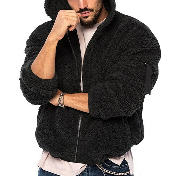 Herrnalise Mens Fuzzy Sherpa Jacket Hoodie Pullover Sweater Stand Collar Elastic Solid Color Half Sweater For Men Stand-up Collar Sweater Fall Outwear with Pocket
