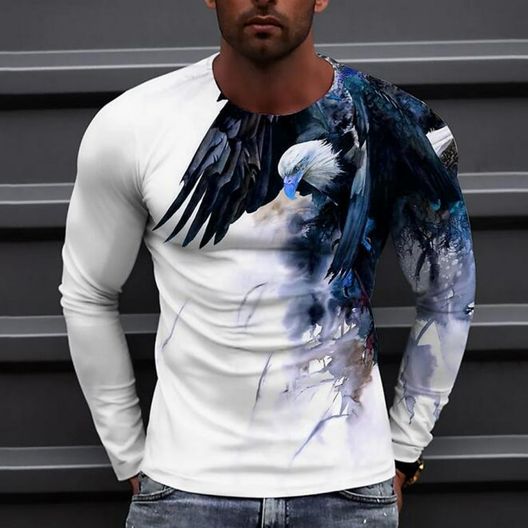 Herrnalise Mens Hipster Hip Hop All Over Graphic Longline T-Shirt Men  Fashion Casual Round Neck Pullover Printing Long Sleeve T Shirt Blouse