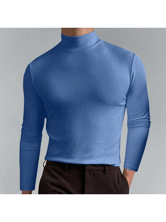 Mens Mock Neck T Shirts Pullover High Neck Turtleneck Premium Cotton Long Sleeve Sweaters For Men Valentine's Day For Him