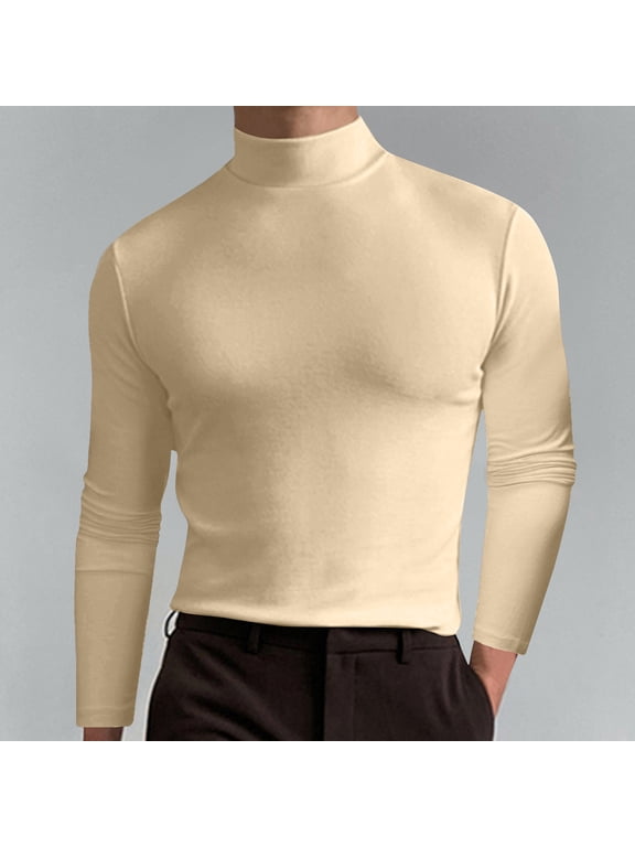 Mens Mock Neck T Shirts Pullover High Neck Turtleneck Premium Cotton Long Sleeve Sweaters For Men Valentine's Day For Him