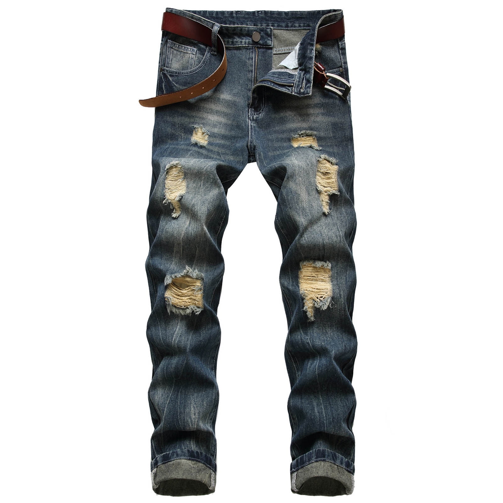 Herrnalise Mens Ripped Jeans Black Stacked Jeans Slim Fit Ripped