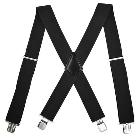 Herrnalise Mens Suspenders X-Back 5.0cm Wide Solid Straight Clip Suspenders Black
