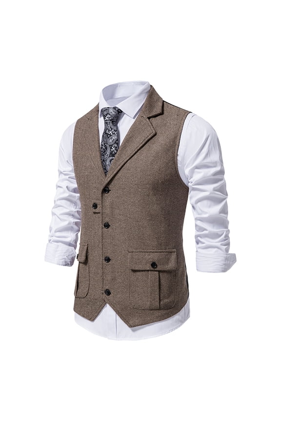 Mens Victorian Suit Vest Men's Herringbone Tweed Suit Vest Vintage Lapel Vest Men's Coat