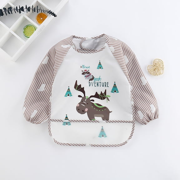 SDJMa Mess Proof Baby Bib, Cute Cartoon Long Sleeve Bib Outfit, Waterproof Bibs for Toddlers, Machine Washable, Baby Smock