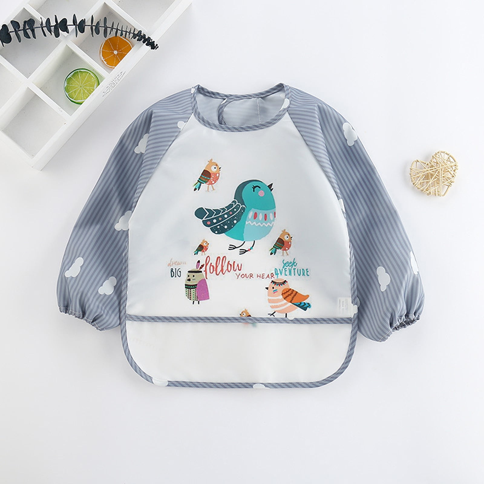 Herrnalise Mess Proof Baby Bib, Cute Cartoon Long Sleeve Bib Outfit