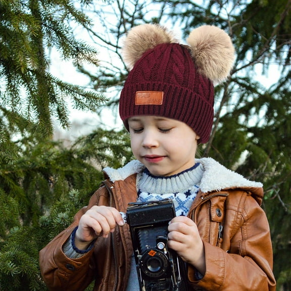 Herrnalise NEW 1-11 Years Old For Girls Boys Kids Winter Beanie Hat Warm Knit Thick Ski Cap With Fluff Ball