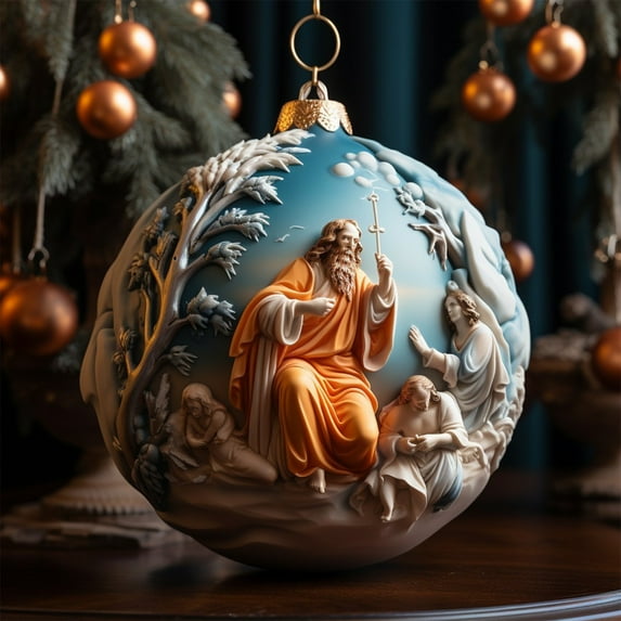 Herrnalise Nativity Scene Ornaments,3.15'' Diameter×0.12" Thickness Acrylic Round 3D Nativity Scene Christmas Hanging Ornament,Gifts for Family Friends and Christian