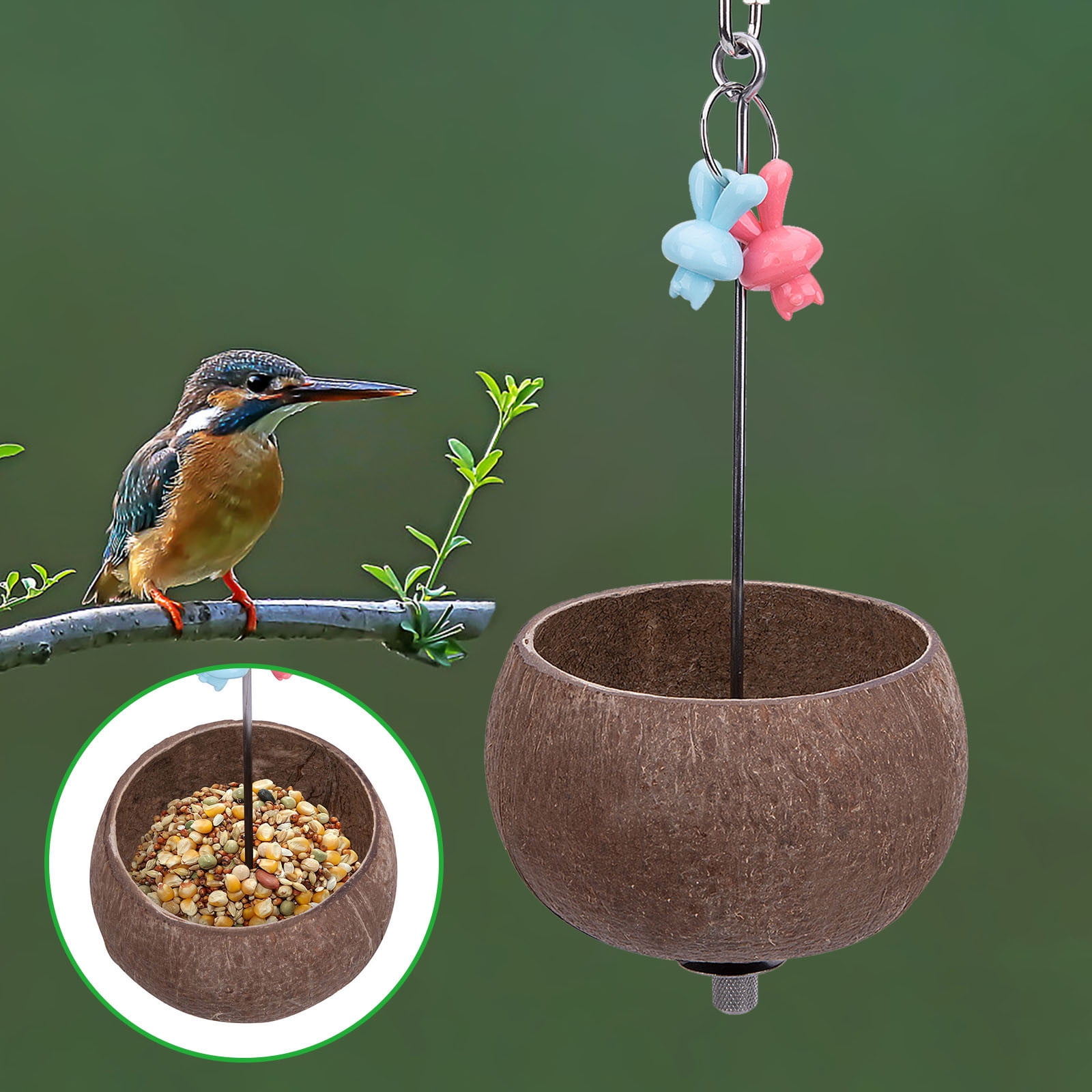 Herrnalise Natural Coconut Shell Bird Feeder Bird Cage Feeders ...