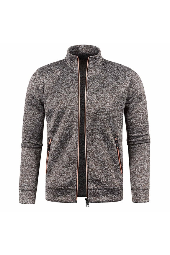 New Fashion Casual Autumn And Winter Men's Long Zipper Sweater Sleeve Thin Velvet Sweater Coat Men Coffee