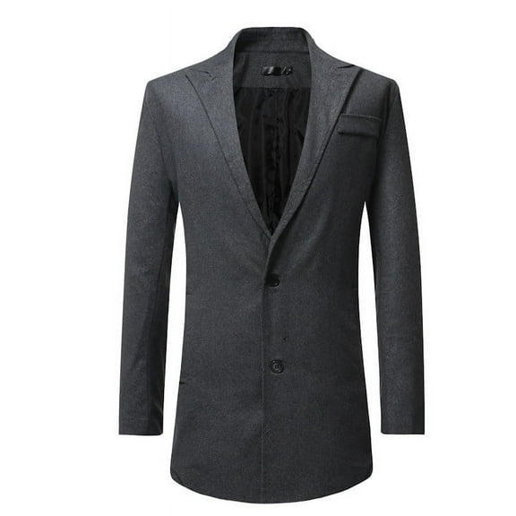 Herrnalise New Fashion Casual Men's Medium Length Single Breasted Blazer Coat In Solid Color Dark Gray