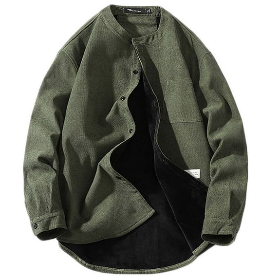 Herrnalise New Fashion Casual Men's Shirt Loose Autumn Winter Daily Warm Corduroy Shirt Jacket Long Sleeve Hoodless Casual Outwear & Jackets Olive Green