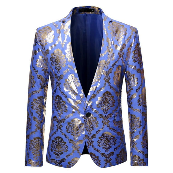 Herrnalise New Fashion Casual Print Suit Men's Coat Party Host Stage Dress Blue