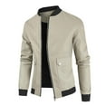 thumbnail image 1 of Herrnalise New Fashionable Casual Leather Jacket With Zipper Casual Top Long Sleeve Hoodless Casual Outwear & Jackets Khaki, 1 of 9