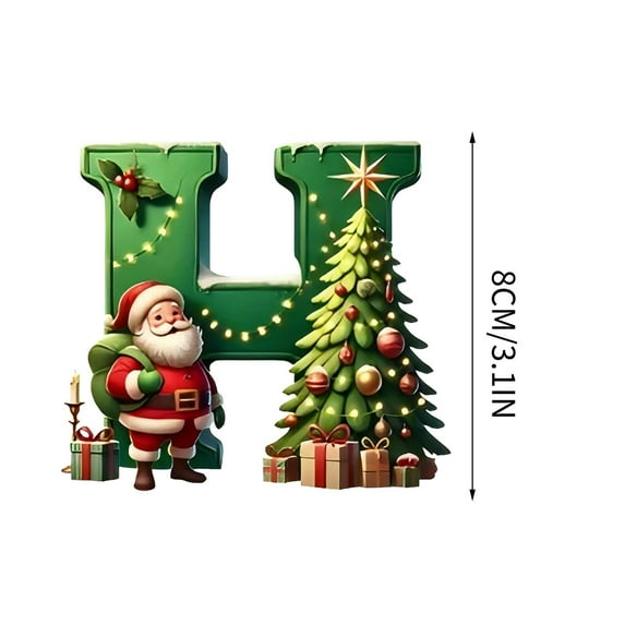 Herrnalise New Letter A to Z Ornaments for Christmas Tree,3D Green Acrylic Santa Claus and Christmas Tree Pattern Letters Xmas Hanging Ornaments for Xmas Tree DIY Craft Christmas Ornaments,Letter H