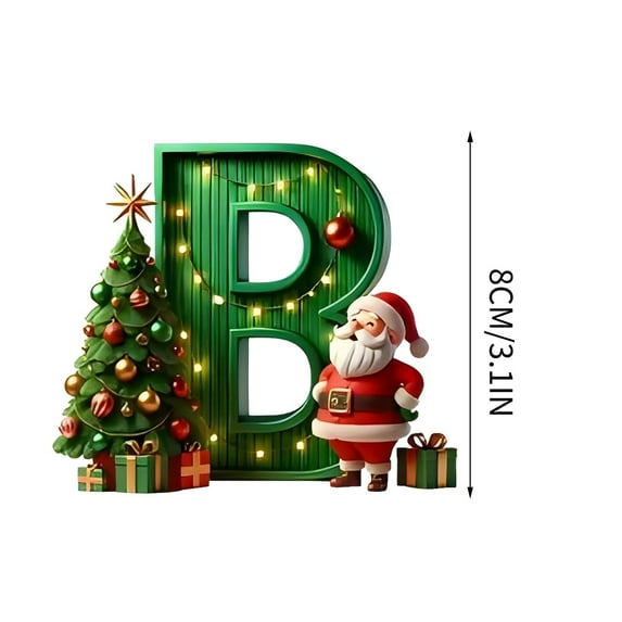 Herrnalise New Letter A to Z Ornaments for Christmas Tree,3D Green Acrylic Santa Claus and Christmas Tree Pattern Letters Xmas Hanging Ornaments for Xmas Tree DIY Craft Christmas Ornaments,Letter B