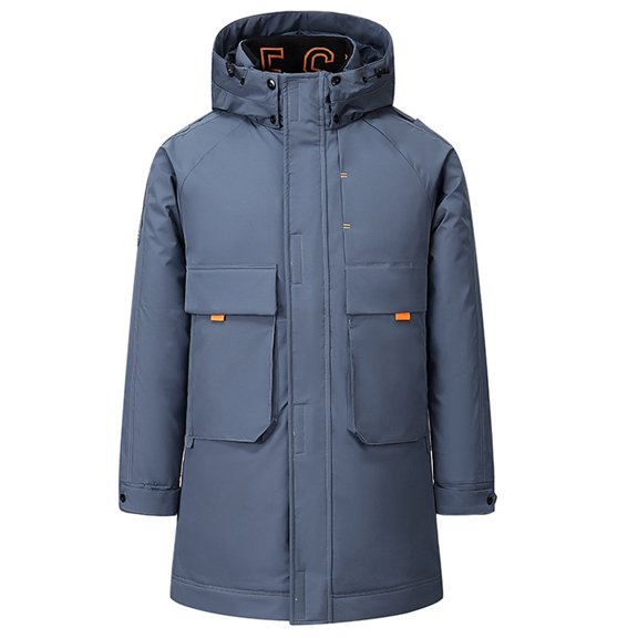 Herrnalise New Men's Fashion Hooded Down Jacket Outdoor Overalls With Large Pockets LONG Casual Down Jacket For Men And Women Long Sleeve Hooded Casual Outwear & Jackets Blue